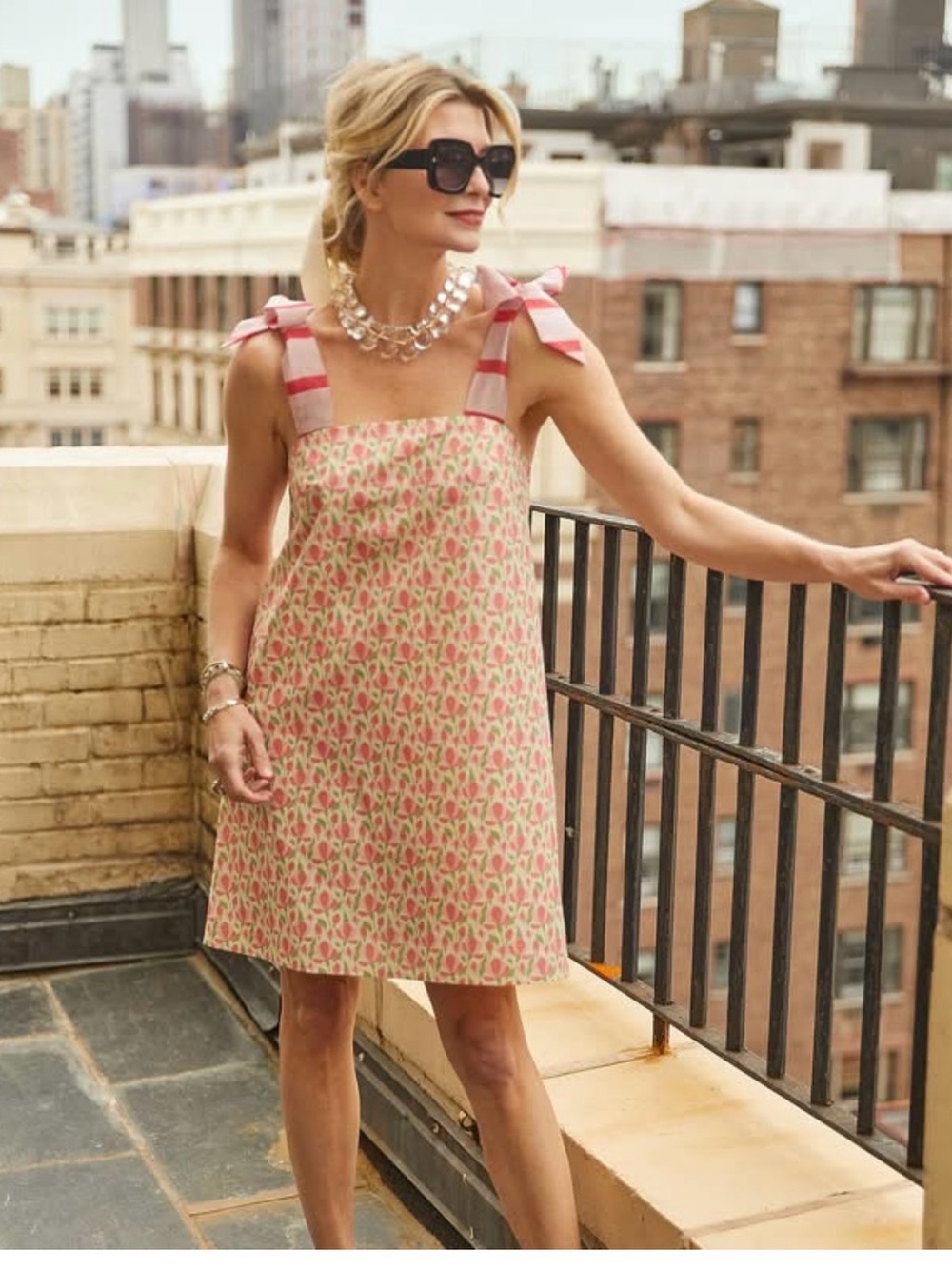 Buru Pillar Dress in Pink Tulip Pink Floral Tie-Shoulder Mini Dress